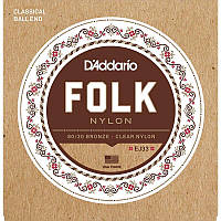 Струны для классической гитары D'Addario EJ33 Folk Nylon Ball End 80/20 Bronze/Clear Nylon Trebles