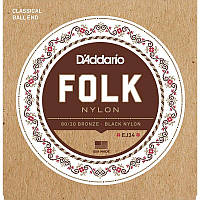 Струны для классической гитары D'Addario EJ34 Folk Nylon Ball End 80/20 Bronze/Black Nylon Trebles