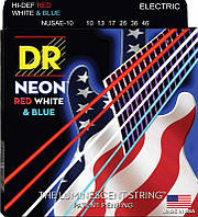 Струны для электрогитары 6 шт DR NUSAE-10 Hi-Def Neon Red White Blue K3 Coated Medium Electric Guitar Strings