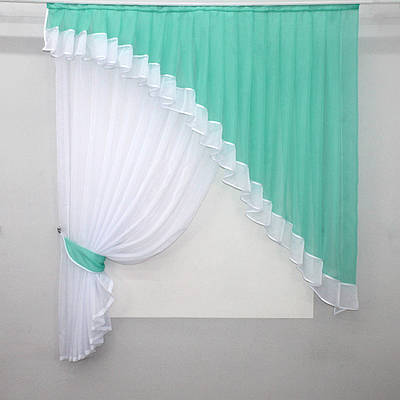 Кухонний комплект, шторки з ламбрекеном, на карниз 1,5м. Колір м'ятний з білим. Код 062к 50-088