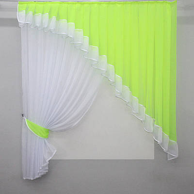 Кухонний комплект, шторки з ламбрекеном, на карниз 1,5м. Колір яскраво-лимонний з білим. Код 062к 52-0397