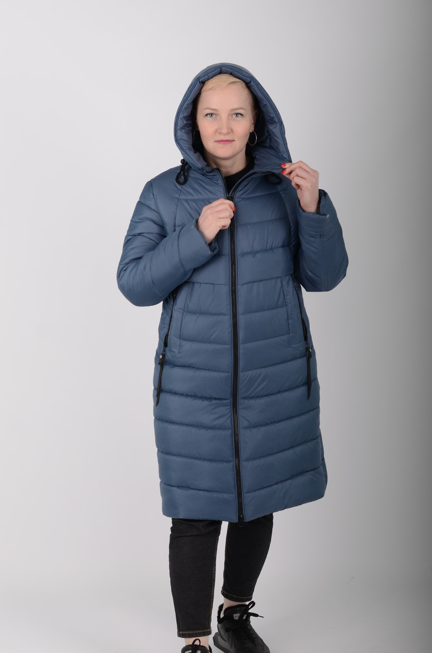 Жіноча зимова якісна тепла жіноча куртка пальто пуховик Анжело джинс, фото 1