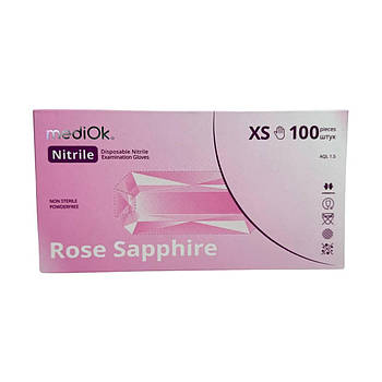 Рукавички одноразові нітрилові без пудри рожеві Rose sapphire Mediok 100 шт 3.8 розмір XS