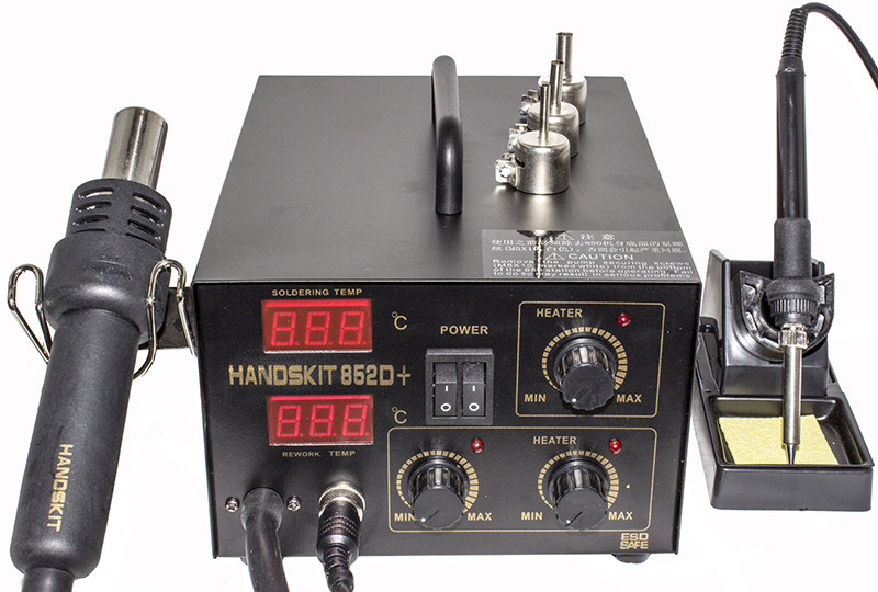 Паяльна станція 600Вт 100-480°C 2 дисплея (паяльник+компресорний фен) Handskit 852D+