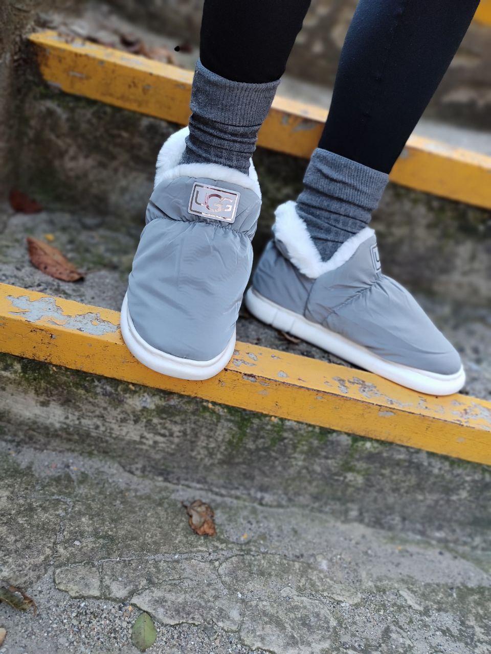36-37 р Ugg GREY дутики дитячі СІРЯЧІ з опушкою на високій підошві капці непромокальні зимові