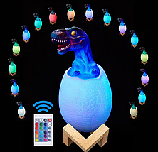 Дитячий світильник Sunroz 3D Dinozaur Lamp лампа-нічник "Динозаврик у яйці" з пультом ДК, фото 2