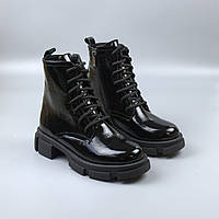 Акція розпродаж 37 розмір Лакові Черевики шкіряні чорні на хутрі жіноче взуття COSMO Shoes New Kate Lac BS