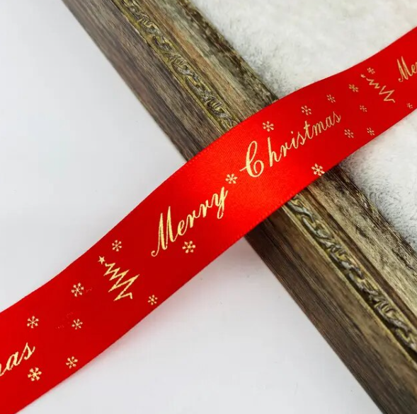 Стрічка для подарунку новорічна, червона "Merry Christmas"