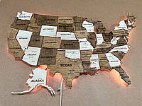 Карта США с дорогами на акриле с подсветкой между штатами цвет Terra XS - 100х66см