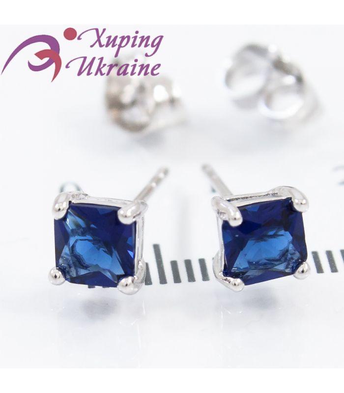 Сережки-гвоздики Xuping Квадрат-камінь 0,4 см родій 224082(8), фото 1