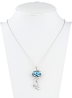 Кулон Xuping Родій із кристалами Swarovski на ланцюжку "Котик із кристалом Aquamarine" довжина 39.5-44см х 1мм