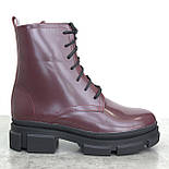Бордові шкіряні лакові черевики на хутрі жіноче взуття великих розмірів 41 42 43 New Kate Lac Bord BS, фото 3