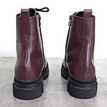 Бордові шкіряні лакові черевики на хутрі жіноче взуття великих розмірів 41 42 43 New Kate Lac Bord BS, фото 4