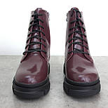 Бордові шкіряні лакові черевики на хутрі жіноче взуття великих розмірів 41 42 43 New Kate Lac Bord BS, фото 7