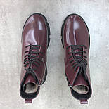 Бордові шкіряні лакові черевики на хутрі жіноче взуття великих розмірів 41 42 43 New Kate Lac Bord BS, фото 6