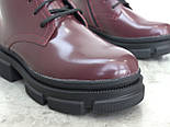 Бордові шкіряні лакові черевики на хутрі жіноче взуття великих розмірів 41 42 43 New Kate Lac Bord BS, фото 9