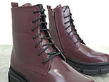 Бордові шкіряні лакові черевики на хутрі жіноче взуття великих розмірів 41 42 43 New Kate Lac Bord BS, фото 8