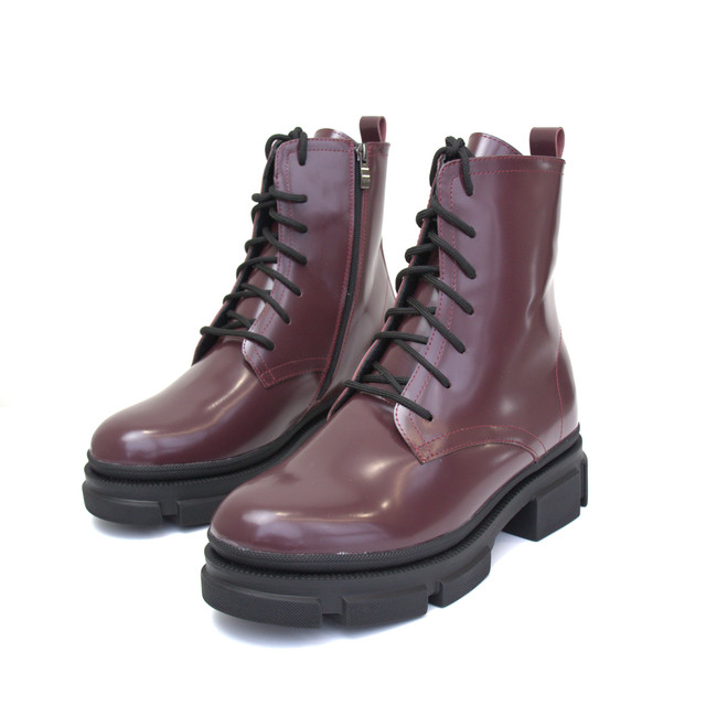 Бордові шкіряні лакові черевики на хутрі жіноче взуття великих розмірів 41 42 43 New Kate Lac Bord BS 2058346162