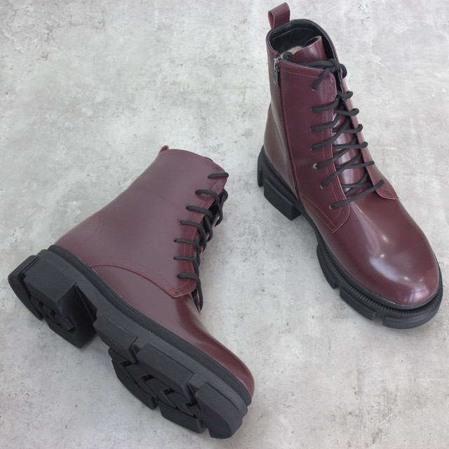 Бордові шкіряні лакові черевики на хутрі жіноче взуття великих розмірів 41 42 43 New Kate Lac Bord BS 2058346162