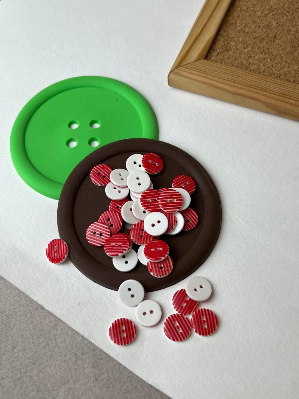 Ґудзик Смужка, червоний 13 мм, фото 1