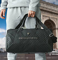 Дорожная сумка Emporio Armani EA7 черная кожзам ремень через плече на дне ножки из пластика