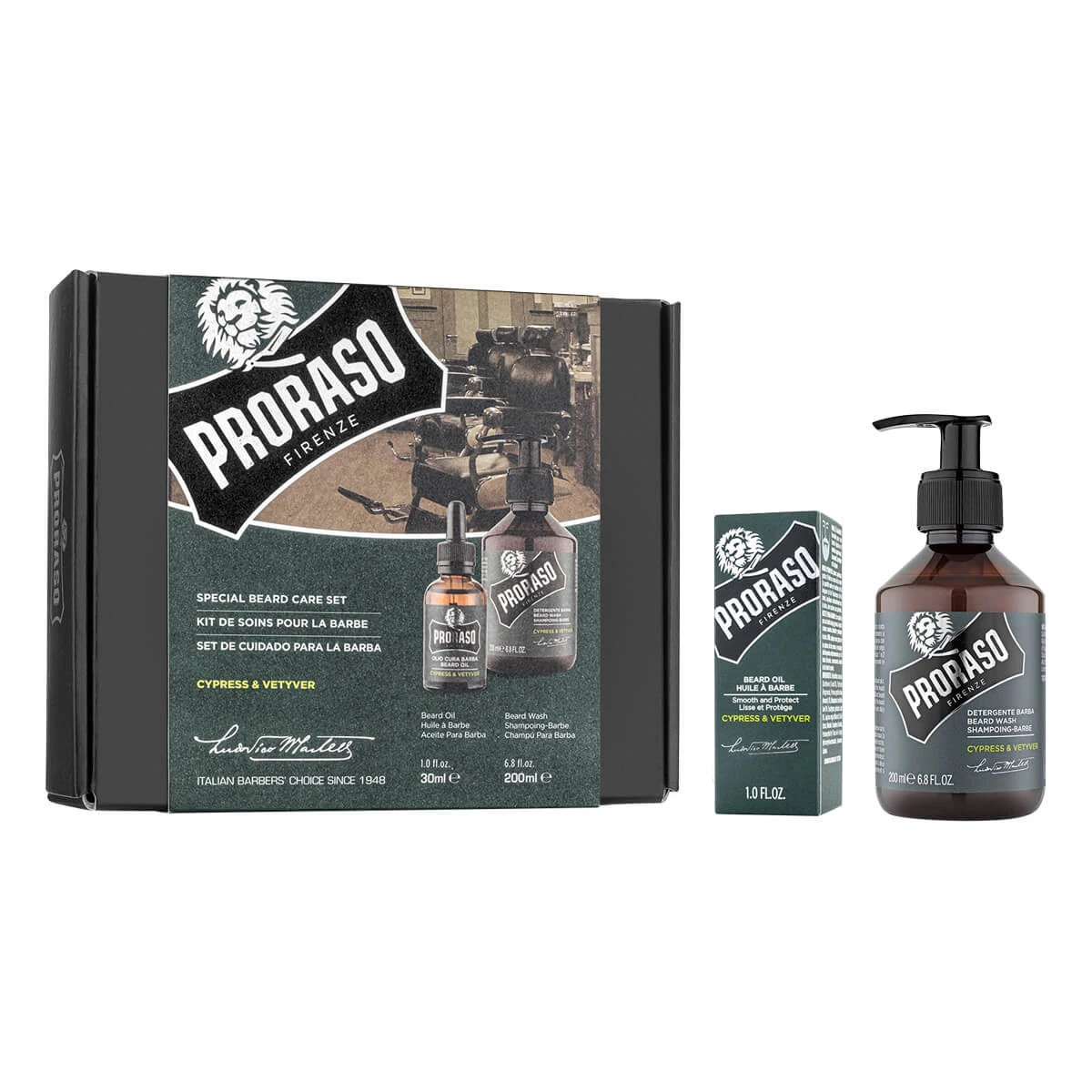 Подарунковий набір по догляду за бородою Proraso Duo Pack Cypress & Vetiver (Oil + Shampoo)