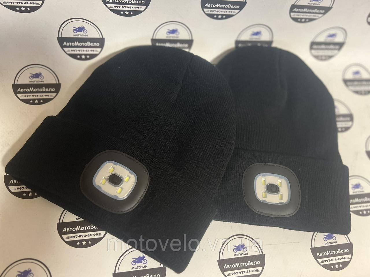 Шапка з Led фонариком (5 В, 1 Вт) заряд від USB чорна