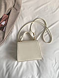 ДЕФЕКТ!  Жіноча квадратна сумка крос-боді рептилія на тонкому ремінці біла молочна, фото 5