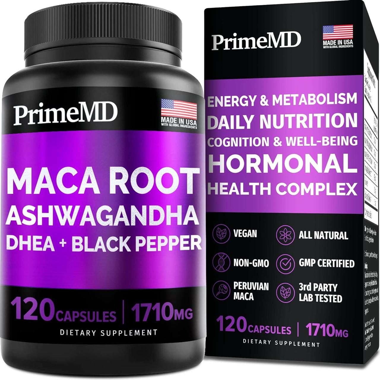 Преміальний комплекс для гарного самопочуття PrimeMD Organic Maca Root&Ashwagandha DHEA&Black Pepper