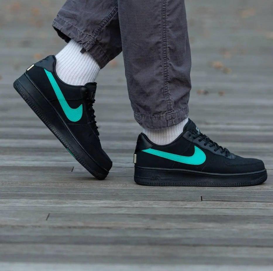 Чоловічі кросівки Nike Air Force 1 Low Tiffany Black Mint Найк Аір Форс Тіффані чорні нубук шкіра демісезон