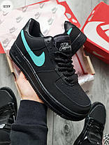 Чоловічі кросівки Nike Air Force 1 Low Tiffany Black Mint Найк Аір Форс Тіффані чорні нубук шкіра демісезон, фото 3