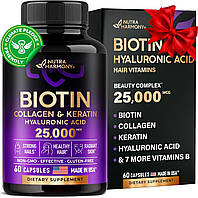 Элитный комплекс для волос, кожи и ногтей Nutra Harmony Biotin Collagen Keratin Hyaluronic Acid 60 капсул