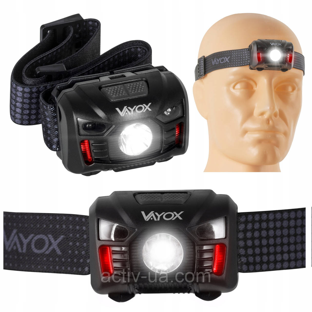 Ліхтарик налобний акумуляторний Vayox VA0020 з датчиком руху, біле і червоне світло