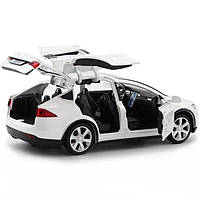 Модель автомобиля Tesla X90 1:32. Металлическая машинка, инерционная машинка Тесла Белая