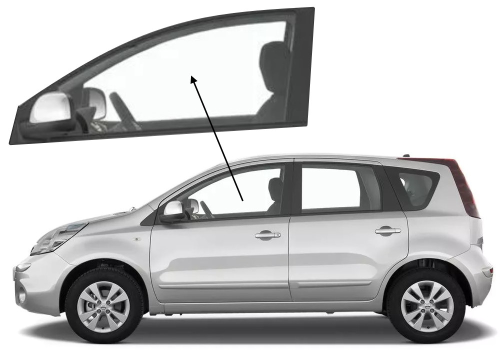 Бічне скло Nissan Note 2006-2013 передніх дверей ліве