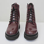 Бордові шкіряні лаковані черевики на хутрі зимове жіноче взуття на платформі New Kate Lac Bord, фото 5