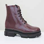 Бордові шкіряні лаковані черевики на хутрі зимове жіноче взуття на платформі New Kate Lac Bord, фото 2