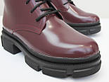 Бордові шкіряні лаковані черевики на хутрі зимове жіноче взуття на платформі New Kate Lac Bord, фото 9