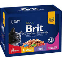 Влажный корм для кошек Brit Premium Cat семейная тарелка ассорти 4 вкуса 100 г х 12 шт (8595602506255) c