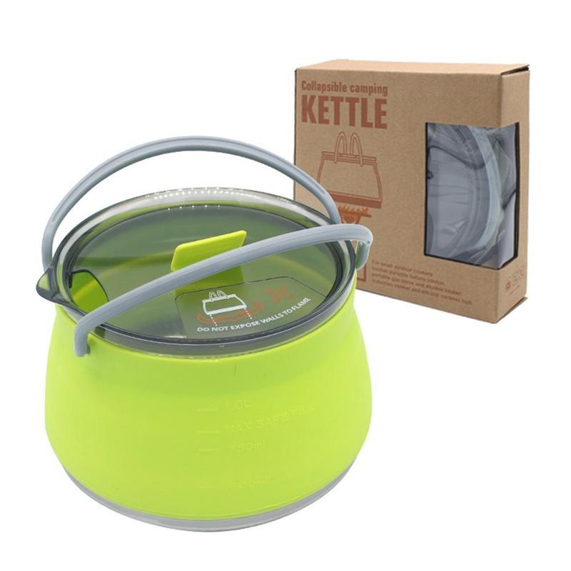 Чайник силіконовий складаний 1000ml. зі сталевим дном зелений., фото 1