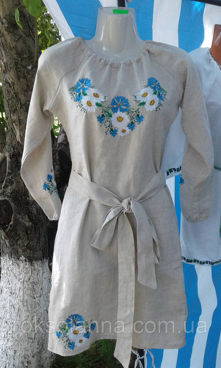 Плаття з вишивкою в українському стилі з волошками та ромашками