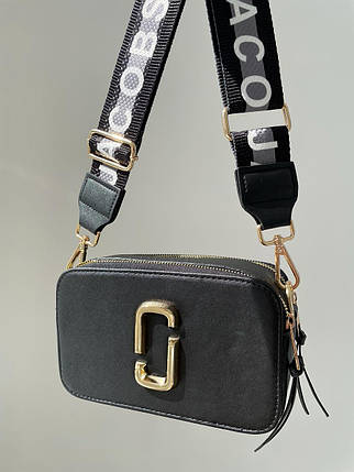 Жіноча сумка Marc Jacobs The Snapshot Black Gold Logo V2 еко шкіра чорна Крос Боді на 2 відділення, фото 1