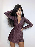 Женский нарядный мягкий комбинезон из люрекса с шортами (электрик, марсала) размер: 42, 44 Марсала, 42