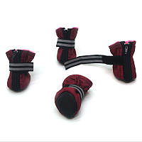 Ботиночки для собак і кішок Zoo-hunt Мех бордові №1,5 5х7х11 см