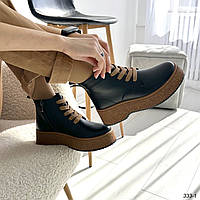 Черные женские зимние кожаные ботинки на коричневой подошве только 40р-р
