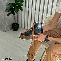 Черные женские зимние кожаные ботинки на коричневой подошве Только 37 р-р