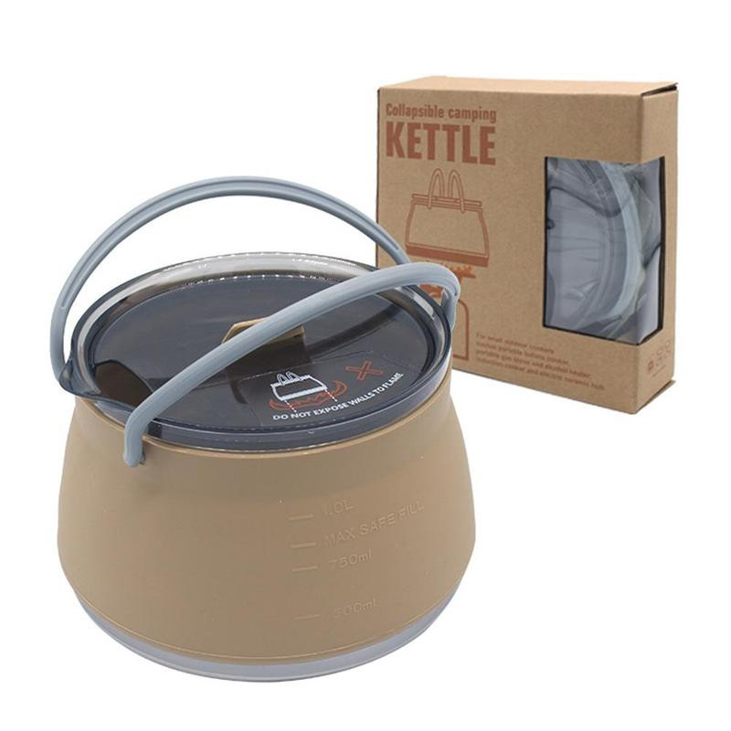 Чайник силіконовий складаний 1000ml. зі сталевим дном коричневий., фото 1