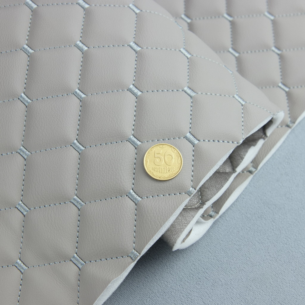 Стьобаний шкірзам Maldive "Ромб сірий із сірою ниткою, на поролоні 7мм і флізелін, шир.1,35 м Туреччина, фото 1