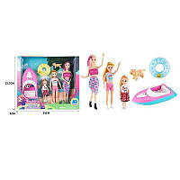 Лялька з аксесуарами ST 5616-8 3 ляльки, висота 30 см, човен, коло для плавання, собачка, в коробці