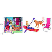 Кукла с аксессуарами ST 5616-14 кресло-шезлонг, байдарка, собака, рюкзак, высота 23 см, в коробке